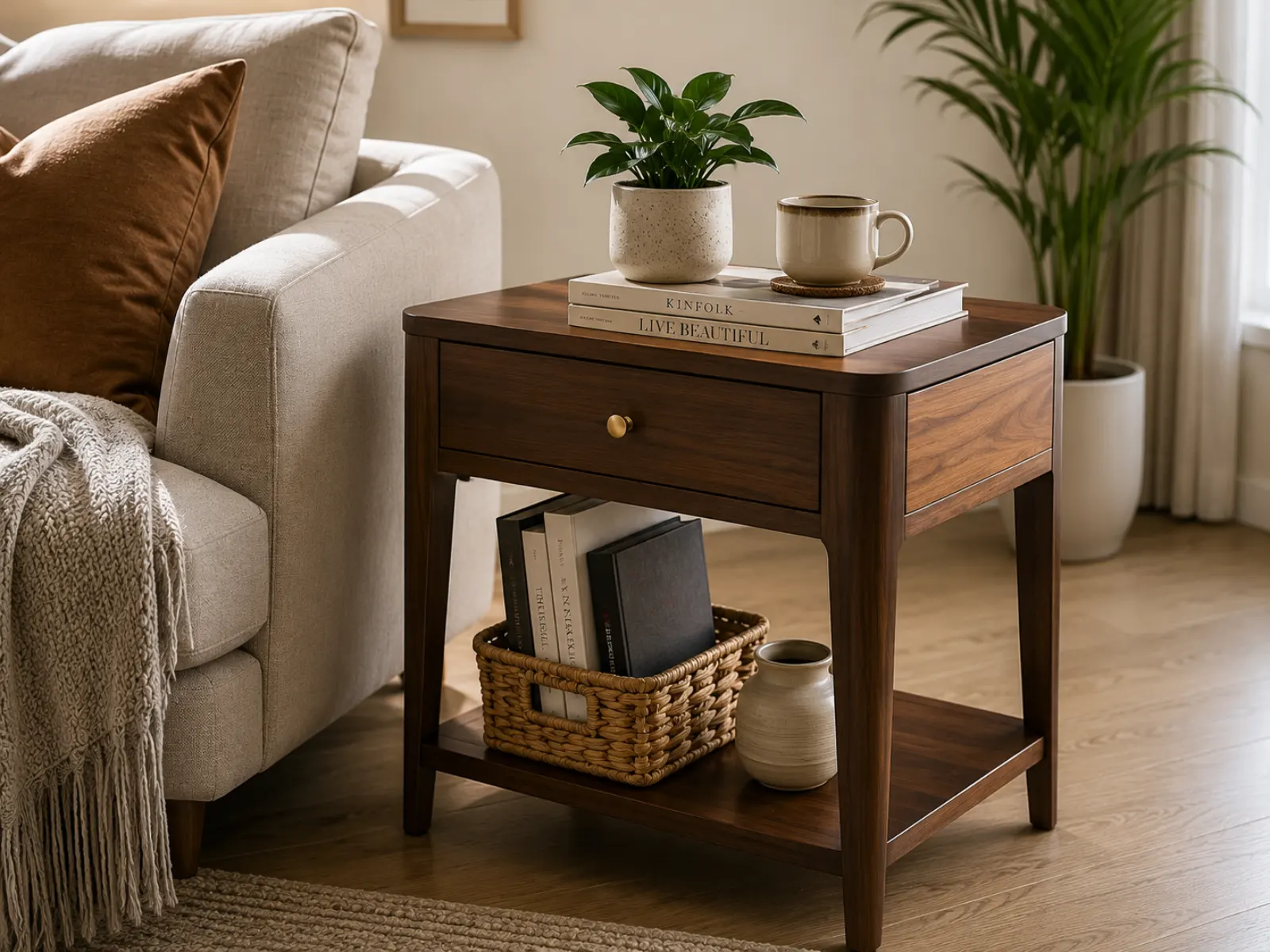Elegant wooden sofa side table for modern living room interiors
