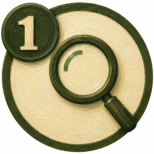 Research step icon representing product analysis and evaluation